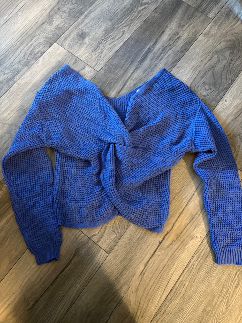 moon & madison Royal Blue Off-the-Shoulder Twist Front Sweater